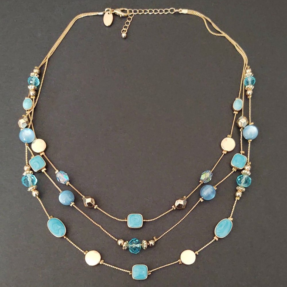 Charming Charlie 3 strand blue and gold necklace - Picture 6 of 12